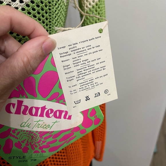 Vintage Chateau Du Tricot Mod Knit Mesh Top 70s Color Block Orange Green Cream 7 - Picture 4 of 11